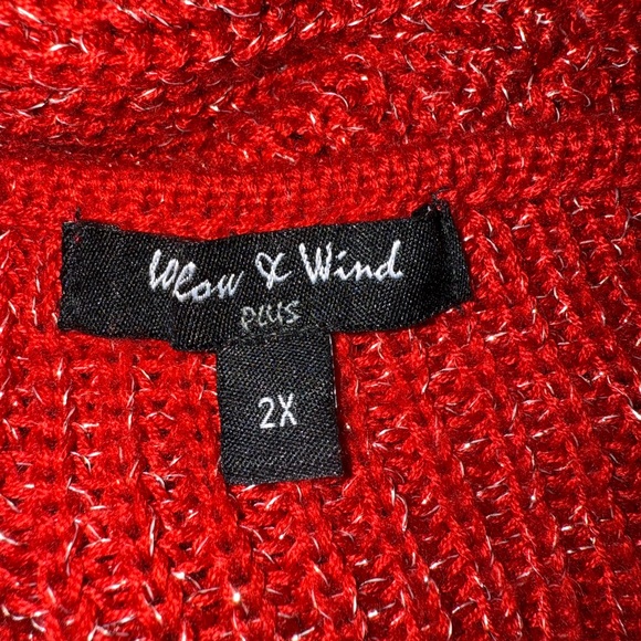💥2/$15 Willow & Wind red silver metallic wrap split surplice sweater size 2X - Picture 8 of 10